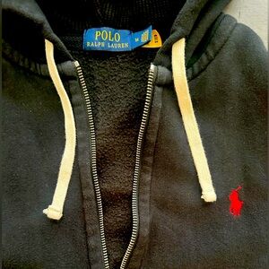 Ralph Lauren Black Zip-Up Hoodie with Cream Accents